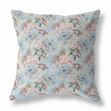 HOMEROOTS 26 in. Light Blue & Red Roses Indoor & Outdoor Throw Pillow 414463